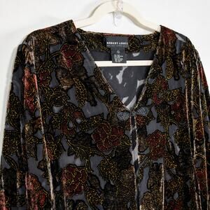 Robert Louis Silk Velvet Burnout Sheer Jacket Floral Black Burgundy Gold L